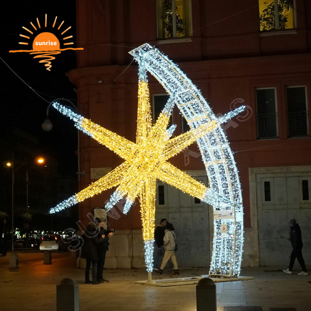 Custom Big Led star street lights Christmas outdoor commercial the shooting star festival decoration starburst motif light show