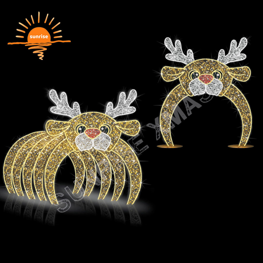 Christmas large reindeer lighted arch Landscape led outdoor snowmen walk through tunnel decoration in stock