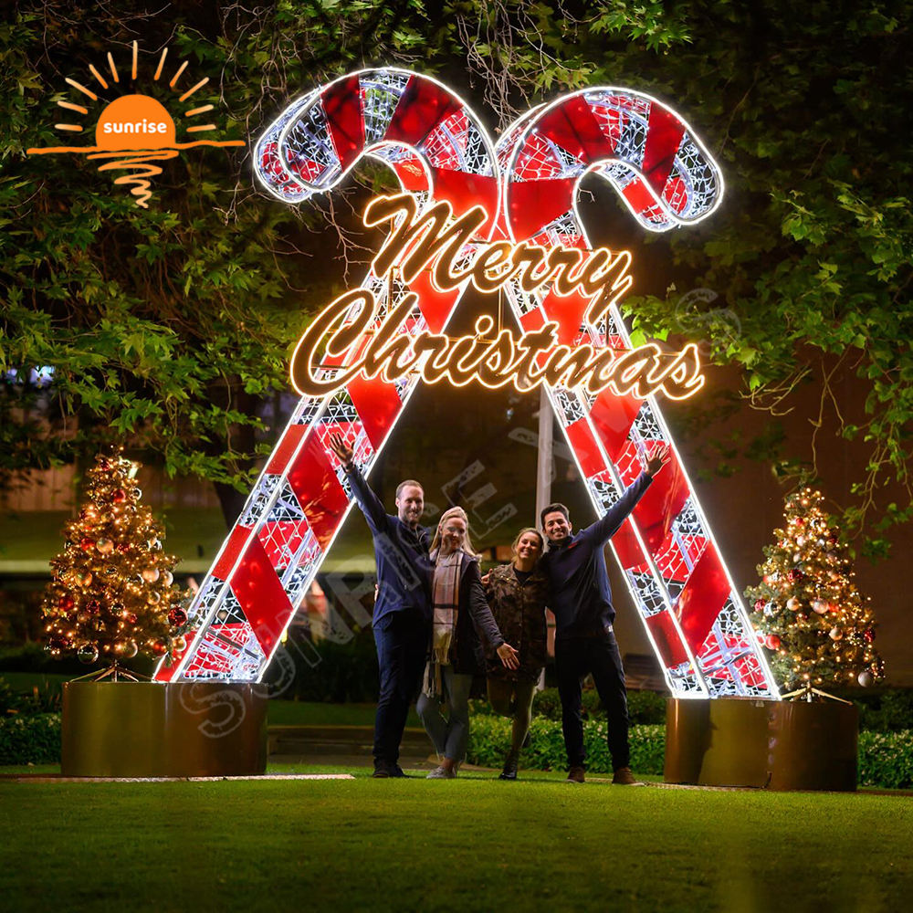 Candy Wallk Through Tunnel for Store Shop Decoration in Stock IP65 LED Light Show Christmas Outdoor Candy Cane Arch Props