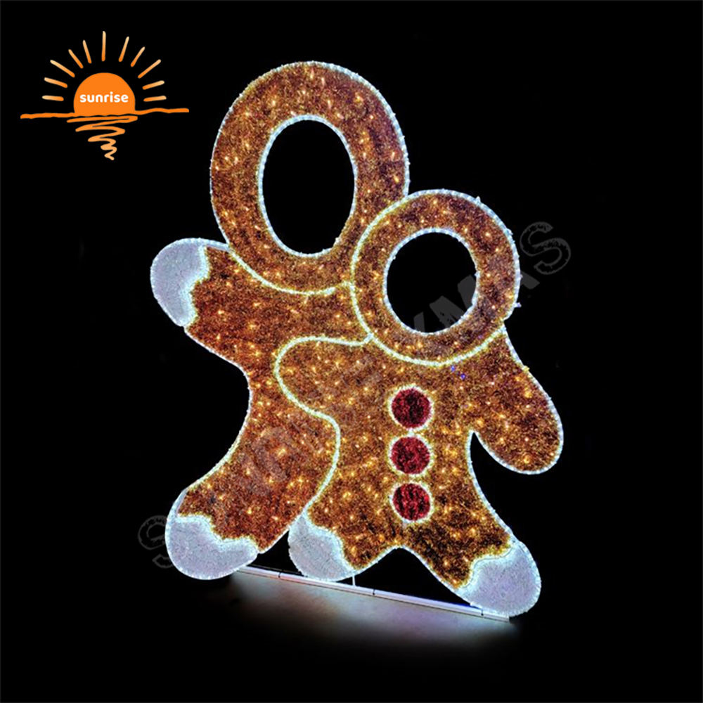 Xmas Design large LED lighting outdoor sweets theme decoration Christmas photo op frame 2D Gingerbread Man motif light show