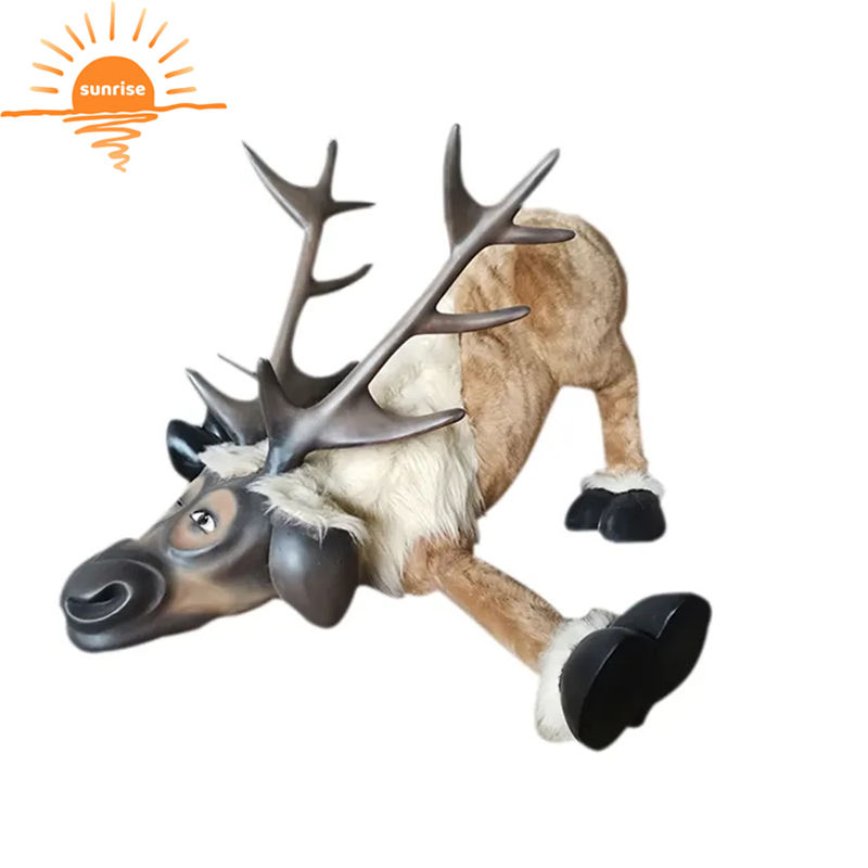Factory Christmas Decoration Large Outdoor Door Fiberglass Sculpture Statue for Sale Reindeer Santa Fiberglass Sculpture