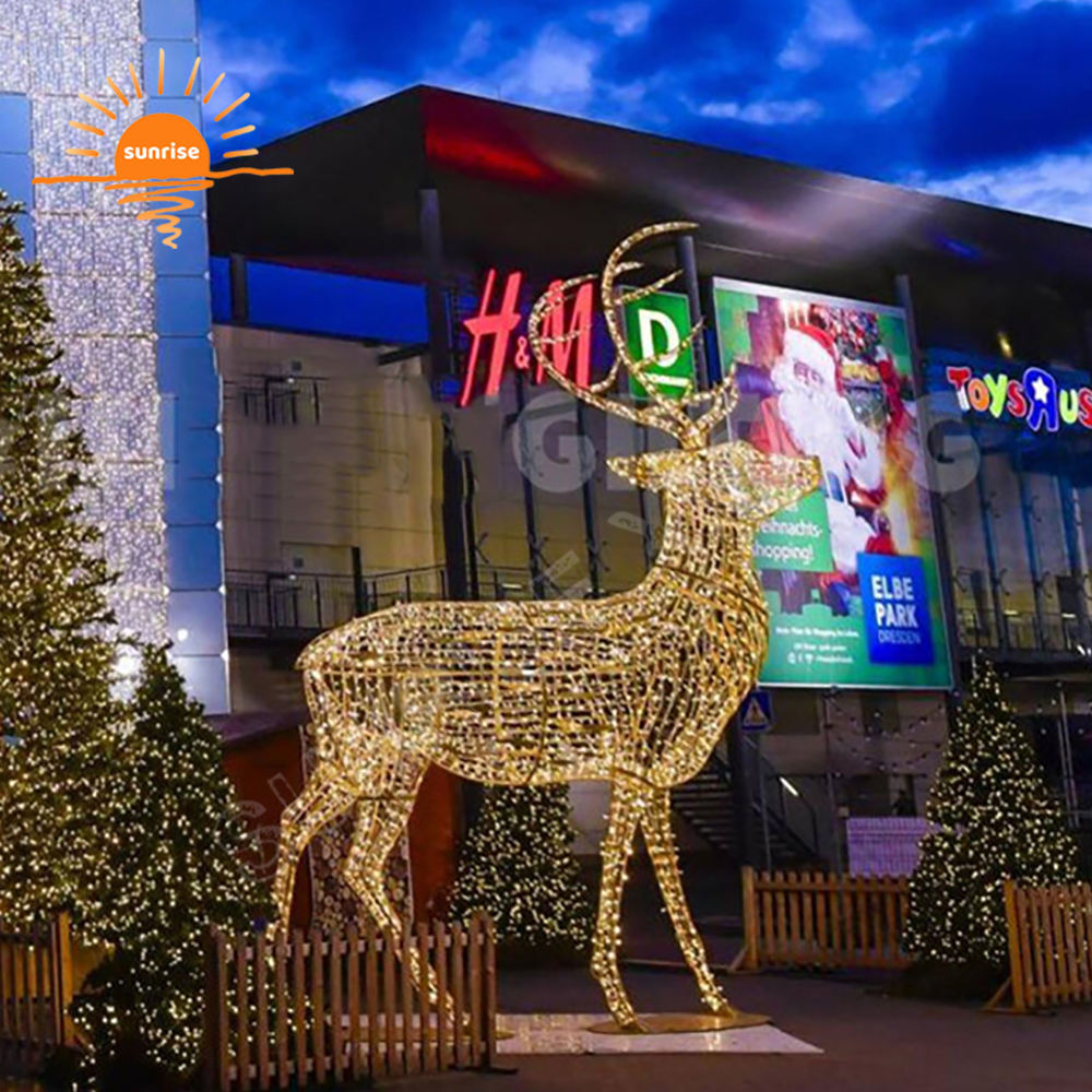 Warm white Christmas led motif light show 3D Glowing reindeer yard ornament outdoor waterproof large Holiday decoration in stock