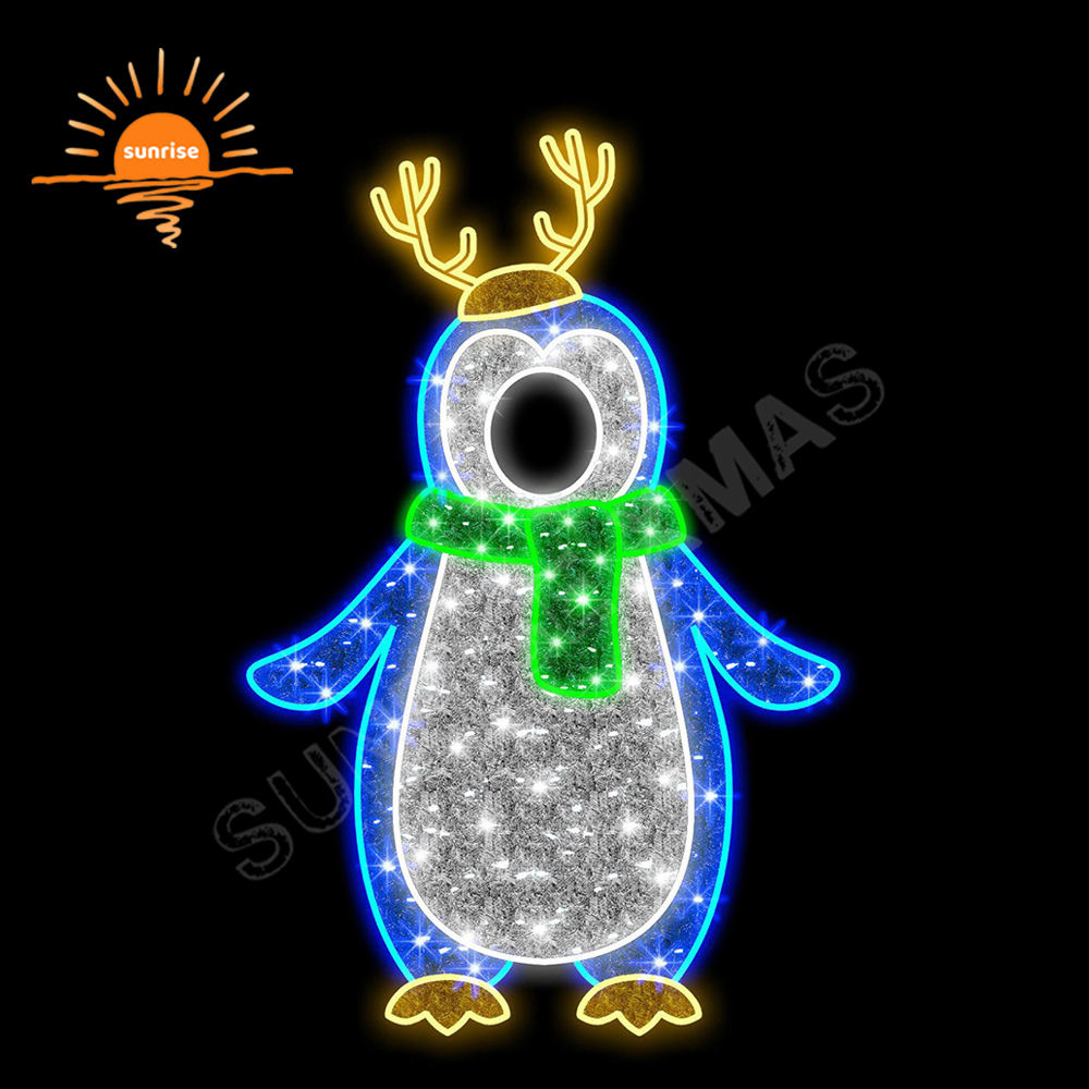 Christmas photo op shoot 2D Penguin motif light show Santa Claus Design LED light outdoor waterproof Animals theme decoration