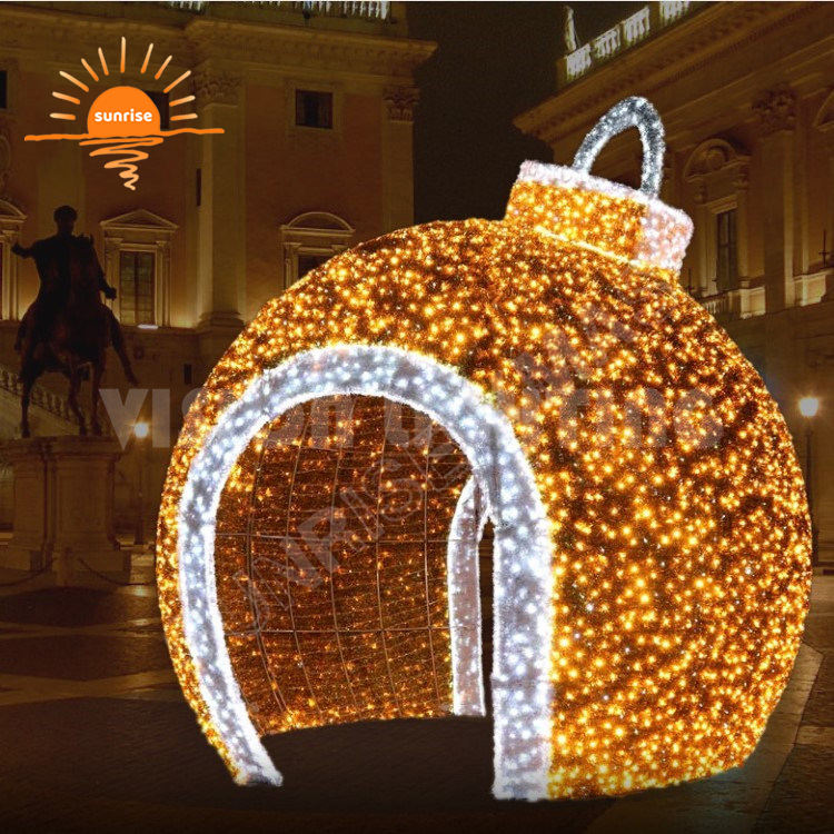 Customized Outdoor Large bauble/ornament motif light Christmas Led Ball Luxury Street walk through tunnel arch Decoration