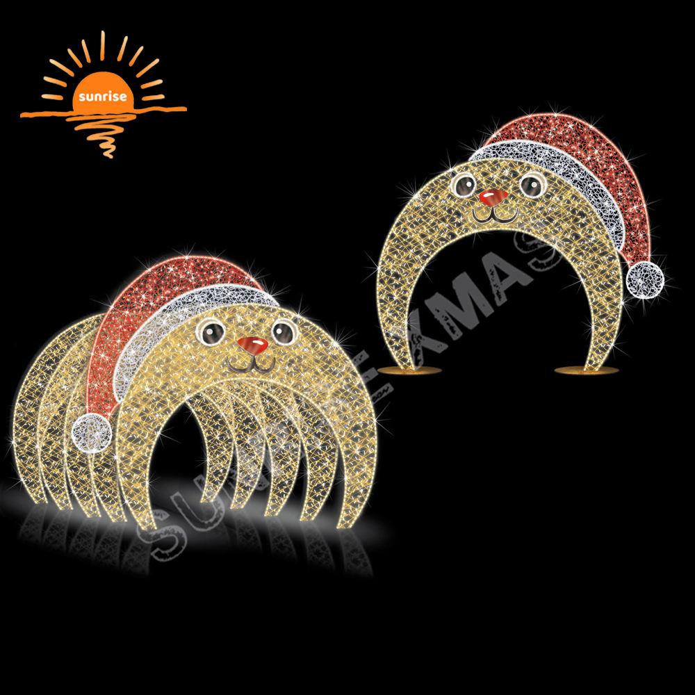 Holiday mall Christmas cartoon motif light decoration LED walk through tunnel light show outdoor street Luminescence theme arch