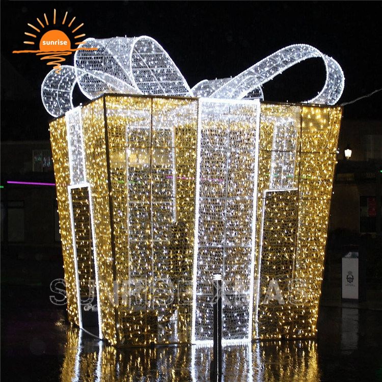 3d Large Outdoor Commercial Giant Led Lighted Walking Through Gift Box Presents Decoration for Shopping Mall