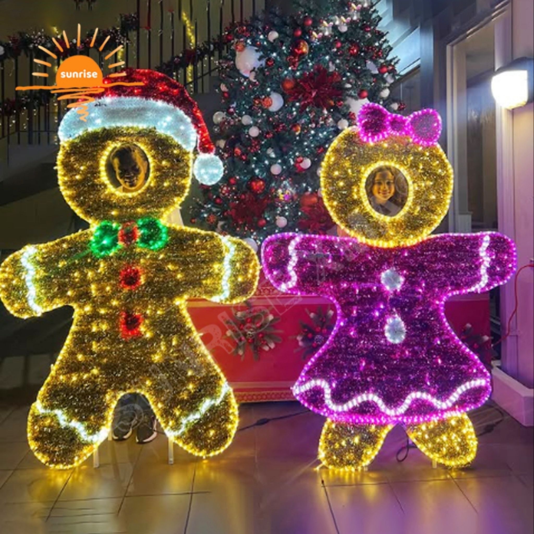 outdoor waterproof motif light theme decoration Christmas photo op shoot 2D Gingerbread Man light show custom Design LED light