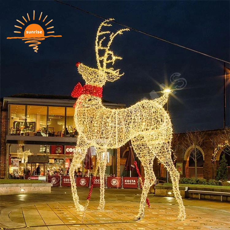 3D Glowing reindeer yard ornament outdoor 3m/5m/6m waterproof large Holiday decoration in stock Christmas led motif light show