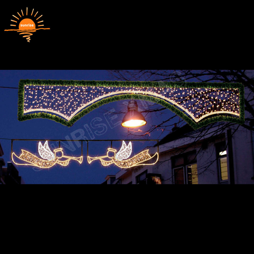 Christmas Across Street Motif Light Xmas 3D Decoration Light for Garden Urban Cross Street Decoration Hanging Led Light
