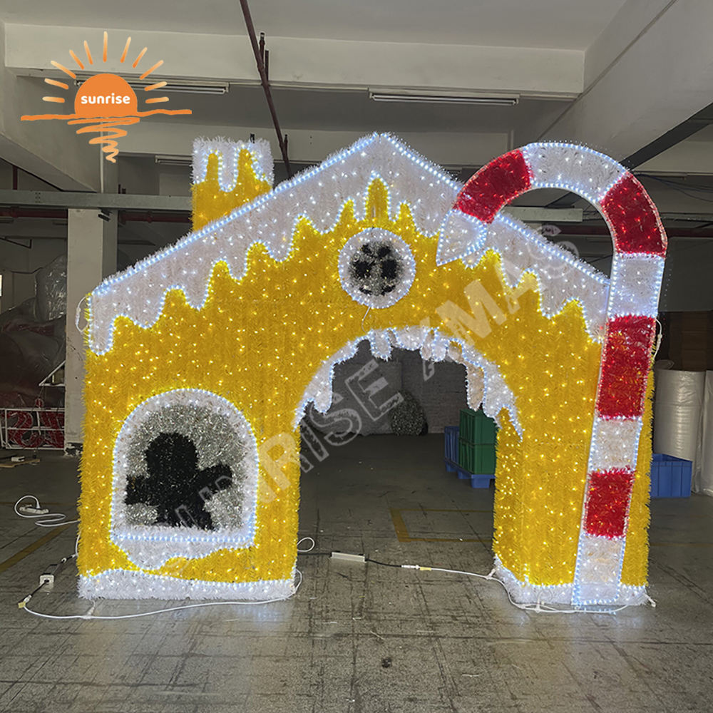 Customized Outdoor Waterproof Led Street candy house Light Decoration 3d Gingerbread House Christmas Street Theme Light