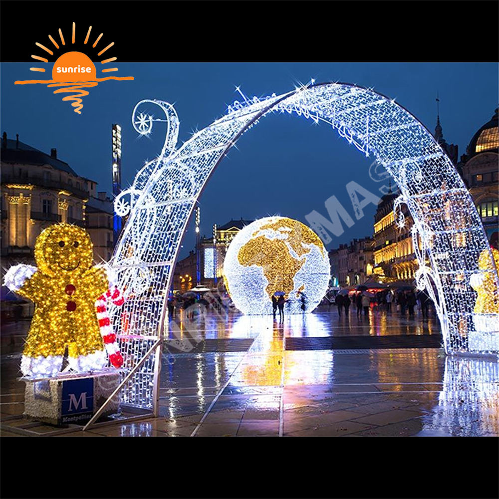 Plaza Christmas Light Winter Holiday garden night Light Show Outdoor Stroll Through the Color-changing RGB LED Tunnel in stock