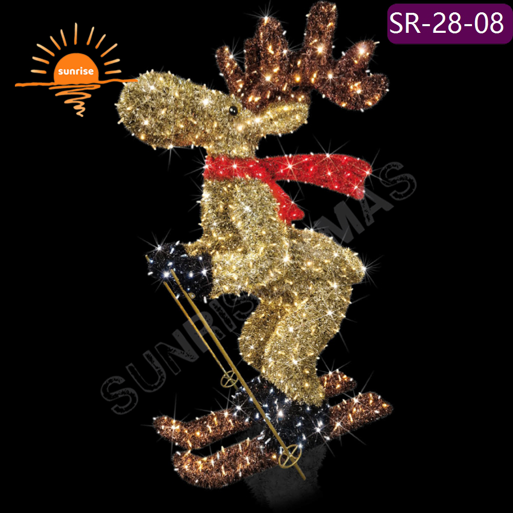 LED christmas large Reindeer skiing motif light outdoor waterproof garden mall park decoration props Landscape lighting