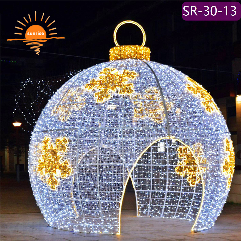 Customize Outdoor bauble/ornament for Shopping Plaza Giant Christmas Ball motif Decoration LED walk through tunnel arch in stock