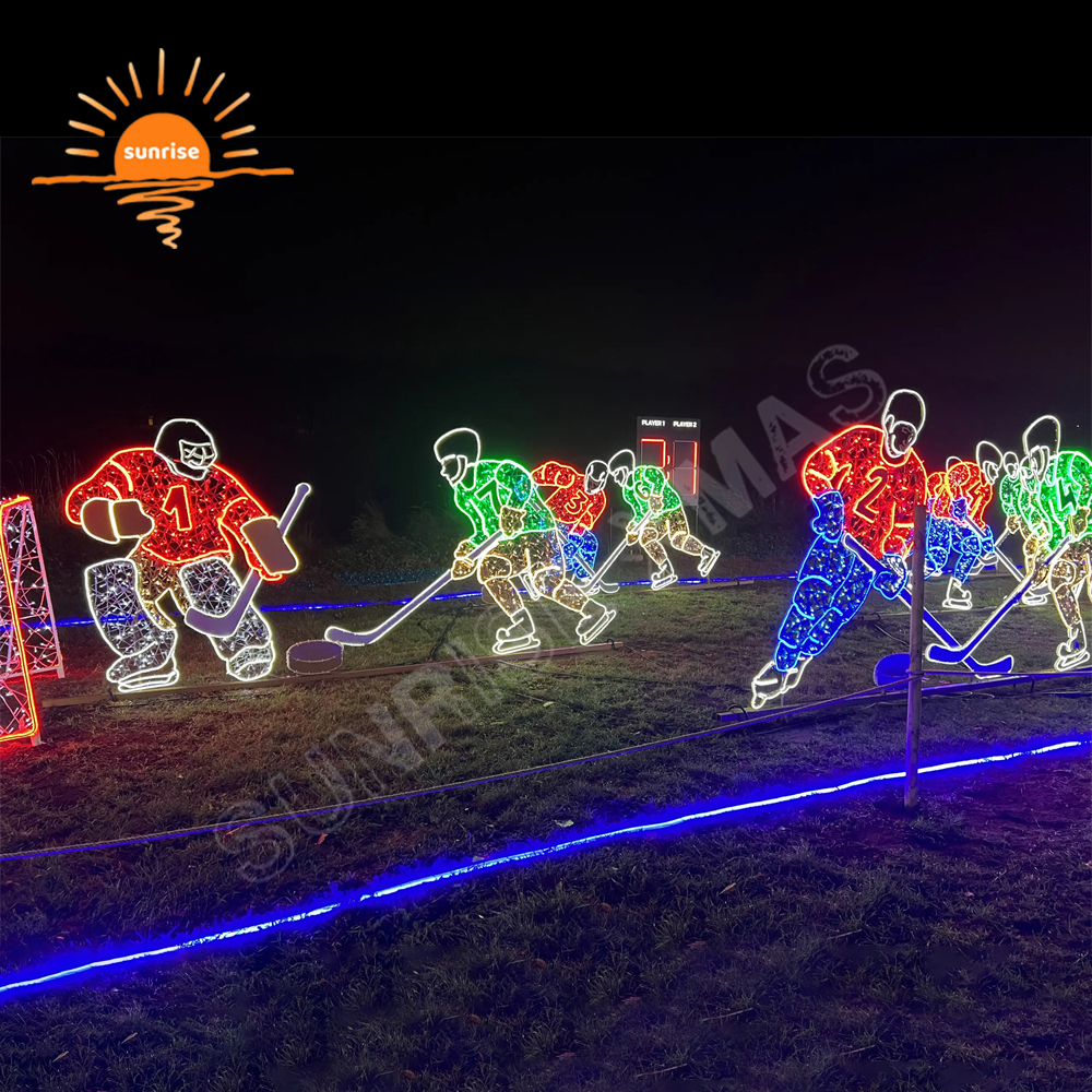 Holiday Light Displays Christmas Play Ice Hockey Theme Light Show LED Onstage Song and Dance Club Motif Decoration for Festive