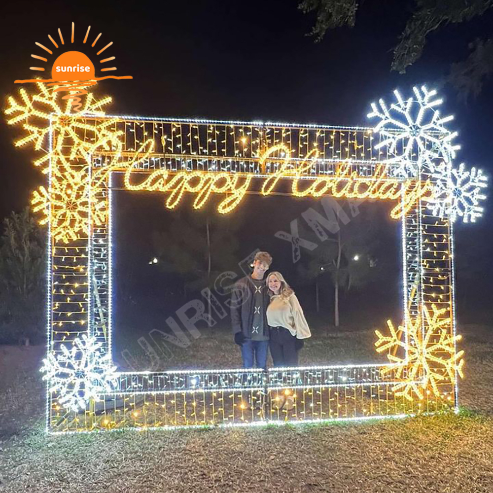 Downtown Christmas photo frame theme light show custom xmas photo op decoration outdoor IP65 large motif light decoration