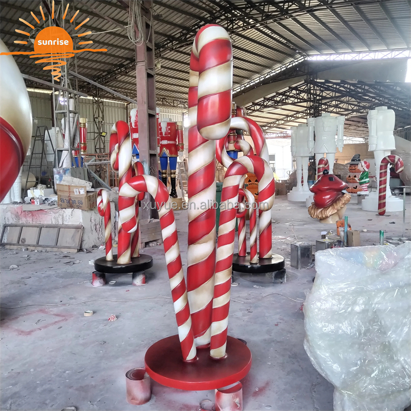 Handmade Lifesize Resin Lollipop Sculptures Large Colorful Fiberglass Candy Cane for Christmas Decoration