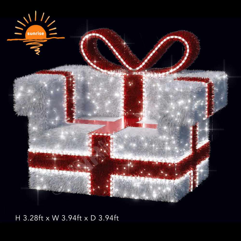 Outdoor Christmas Sled Decoration Light White Ghost Elf Gift Large Red LED Lighted Gift Box Decoration Chair for Shopping Mall