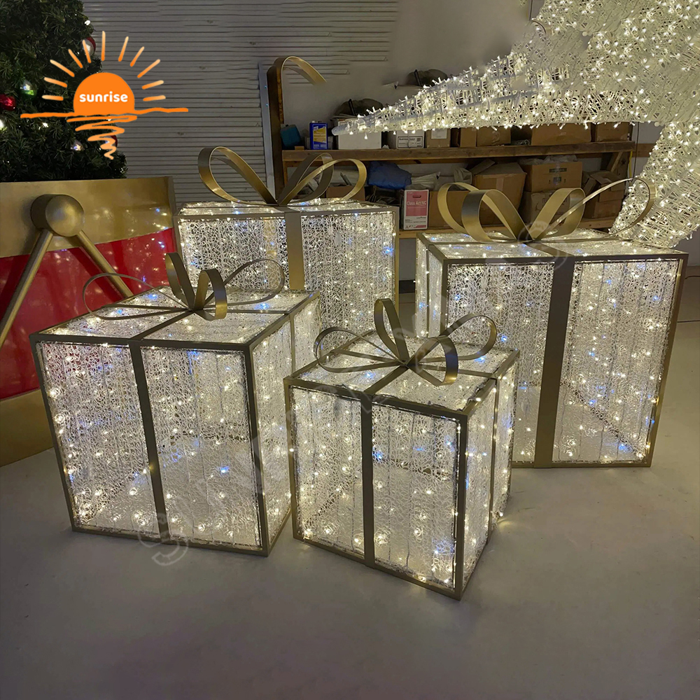 IP65 Waterproof Small Christmas Gift Box Decorations for Mall Giant Gift Motif Light Christmas Decoration Supplies