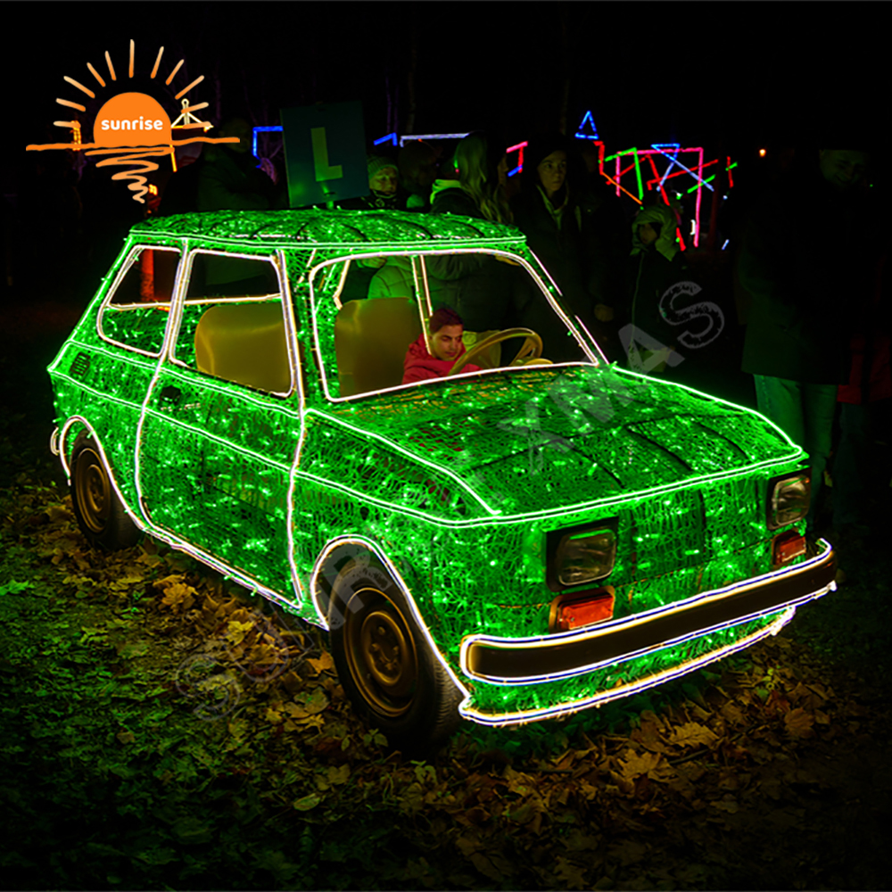 Christmas OEM Holiday Bus Motif Street Decoration 3d Car Style LED Lighting Pickup Truck Theme Amusement Park Decoration