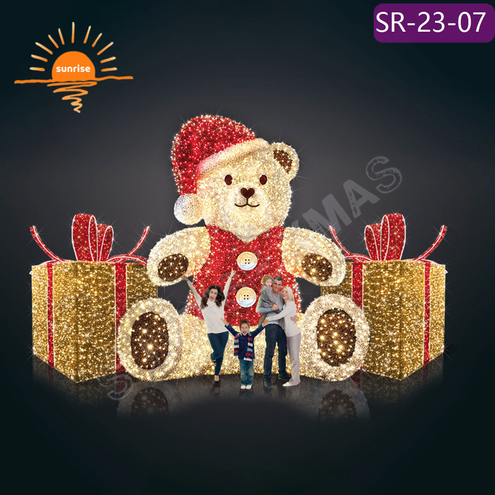 Outdoor Large Size LED Christmas Sitting Lights Xmas Teddy Bear motif for Shopping Fairy Tale Style Center Decoration
