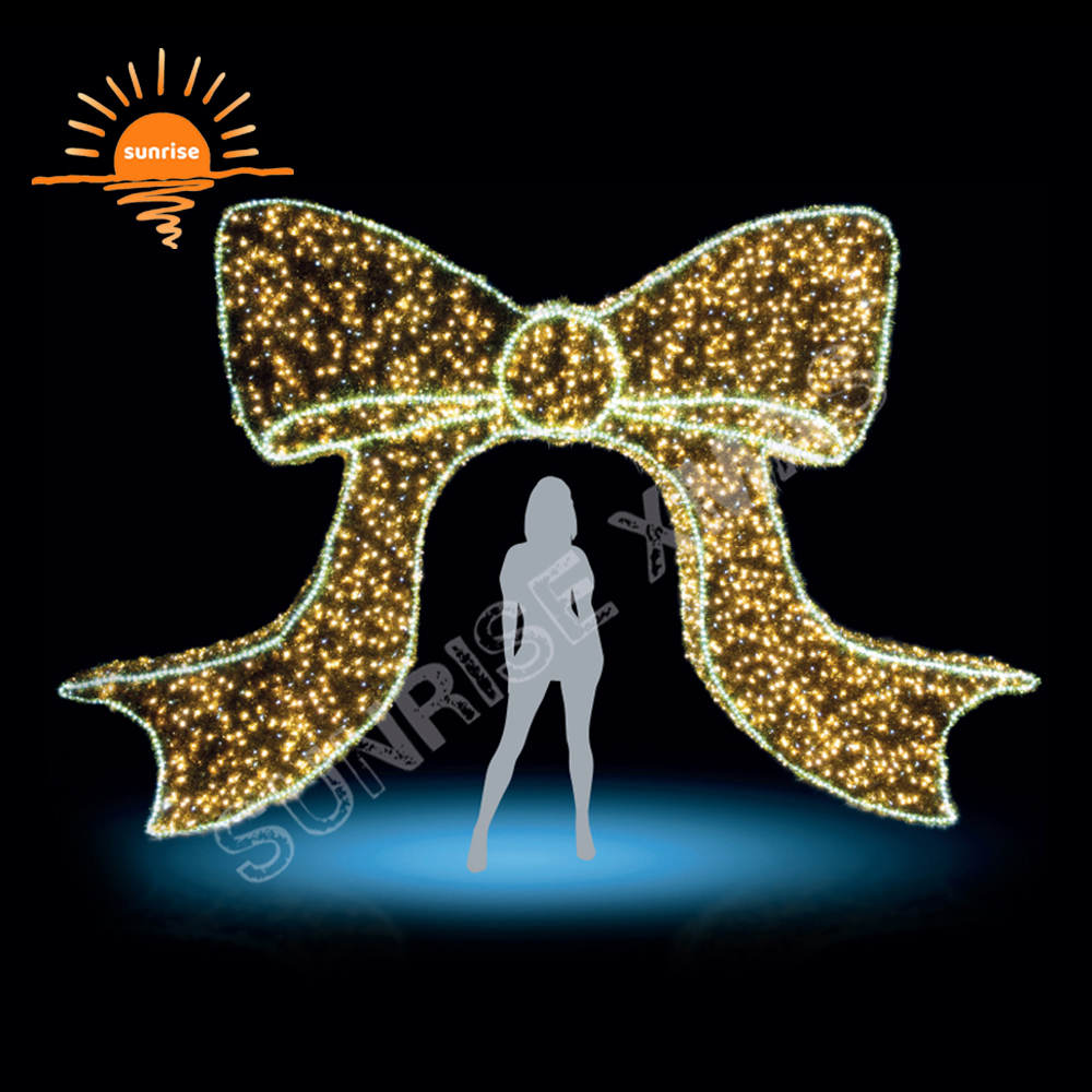Custom design Outdoor Christmas bow arch decorative large walk through bauble/ornament LED light gift box decoration for mall