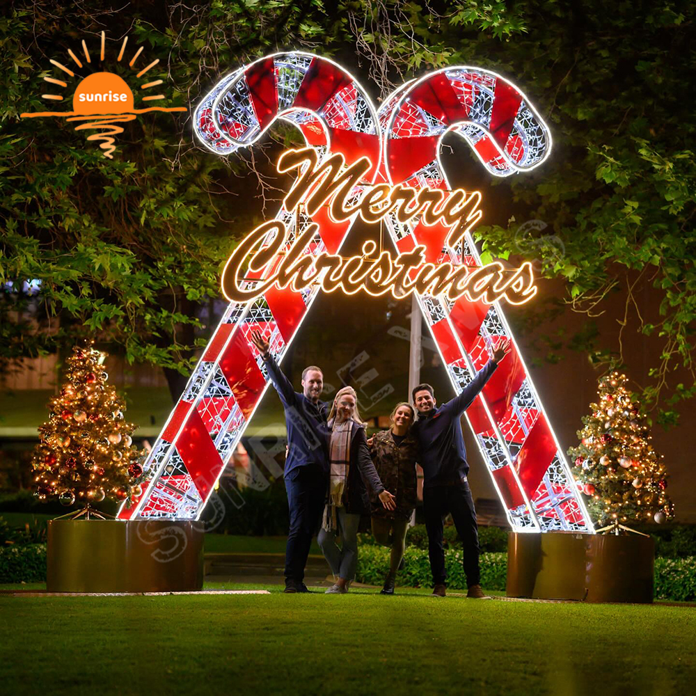 LED Light Show Christmas Waterproof Outdoor Candy Cane Arch Candy Wallk Through Tunnel for Store Shop Sweets Decoration in Stock