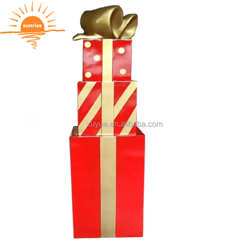 Outdoor Unique Creative Design Christmas Ornaments Shopping Mall Sculpture Resin Fiberglass Gift Box Decorations