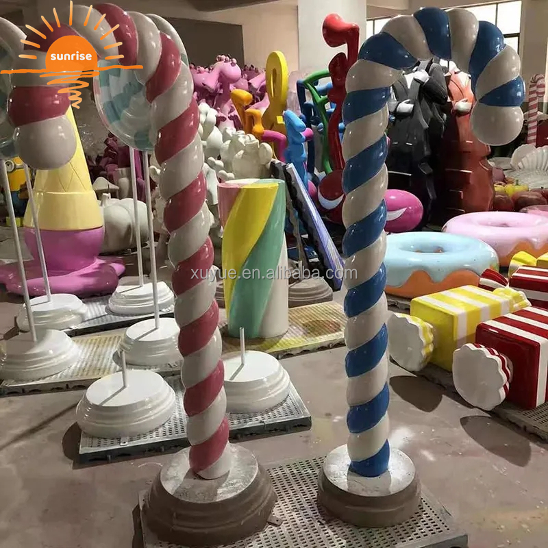 Christmas Outdoor Candy Cane Props Fiberglass Resin Lollipop Donuts Doughnut Sculpture for Store Shop Decoration