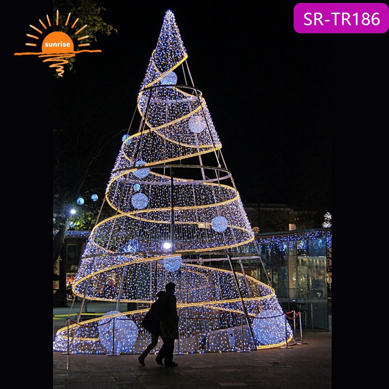 2022 Giant Xmas Decorations Outdoor Artificial Landscaping Metal Led Illuminated Christmas Spiral Ribbon Tree