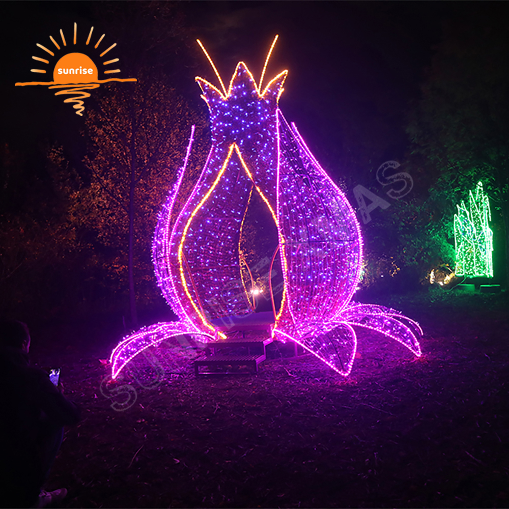 IP65 Commercial Motif Lights Show Led Christmas 3D Motif Flowers Handmade Plant and Insects for Park Holiday Decoration