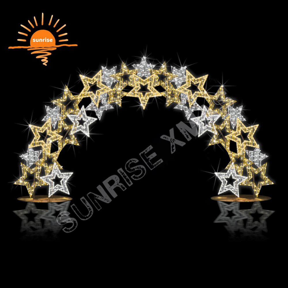 Outdoor snowflakes decorative motif arch Christmas snowman pattern light show LED waterproof walk through tunnel in stock