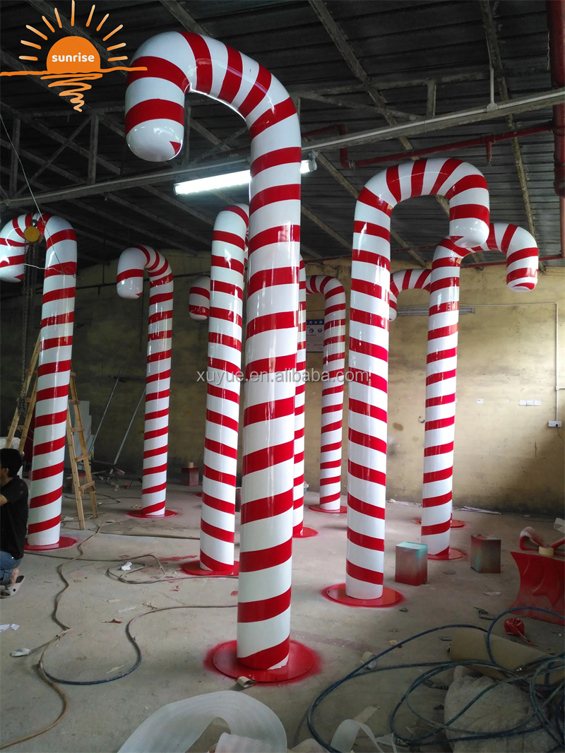 Handmade Lifesize Resin Lollipop Sculptures Large Colorful Fiberglass Candy Cane for Christmas Decoration