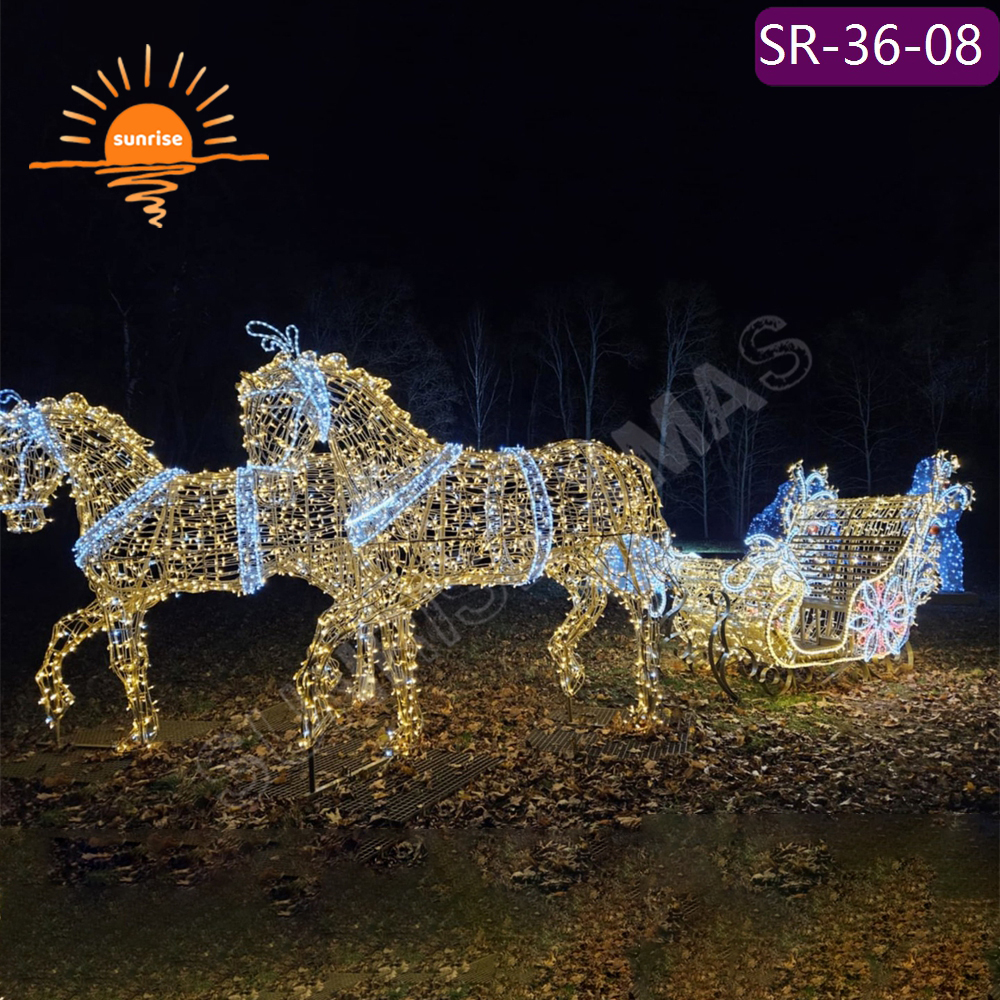 Mall park props Holiday Giant LED Carriage Pattern Decorative Customizable 3D Large Christmas Vehicle motif photo op light