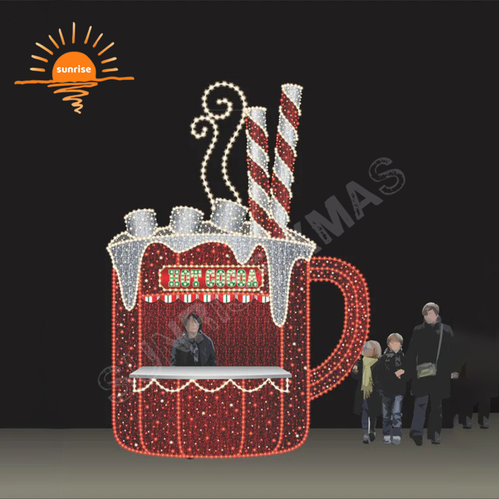 Christmas Ornament Customized Large-scale Outdoor Lighted Christmas Coffee Cup LED Lights 3d Arch Shopping Mall Lighting