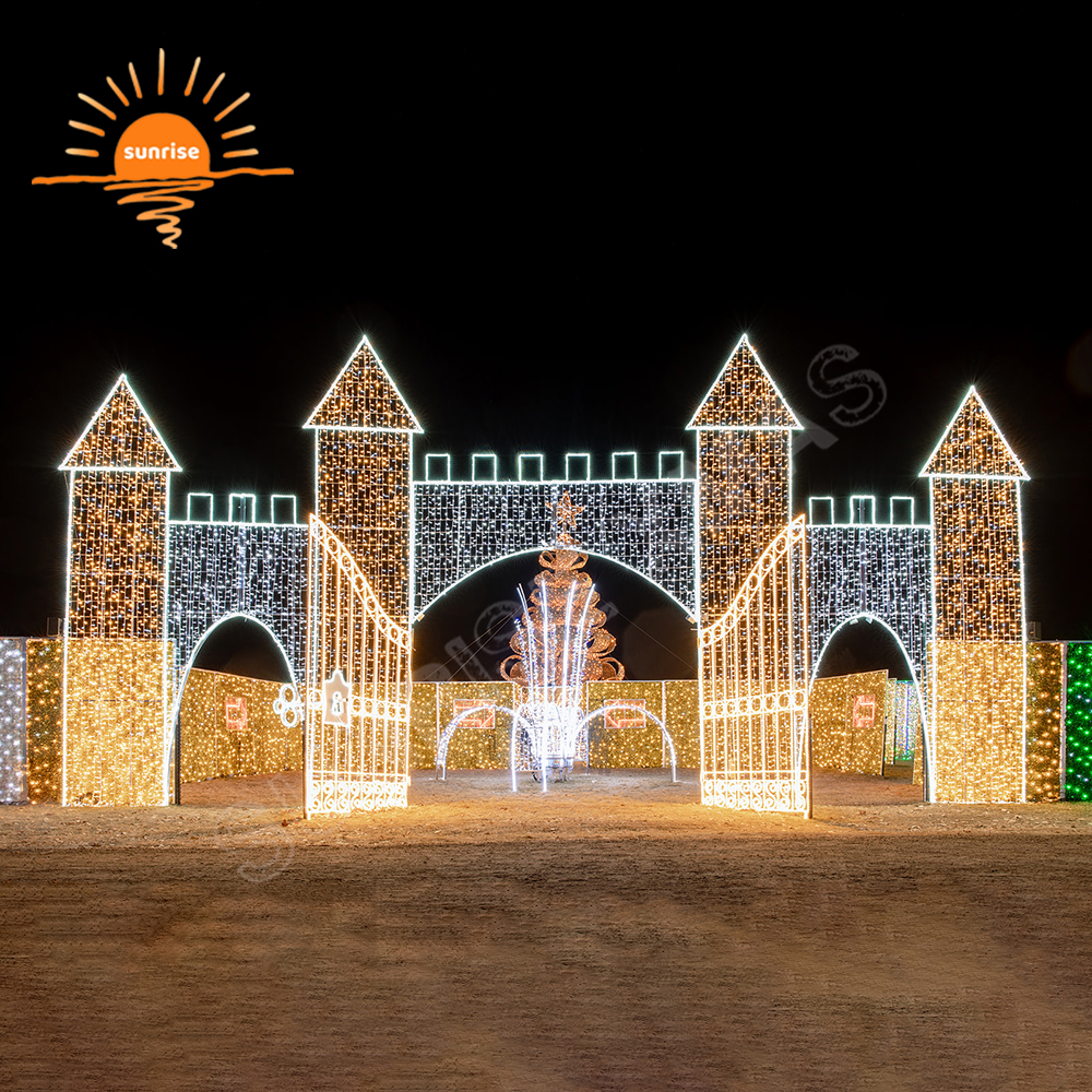 Custom Outdoor Christmas Wonderland Walk Through Castle Theme Light Show LED Room Arch Motif Decoration for Festive Displays