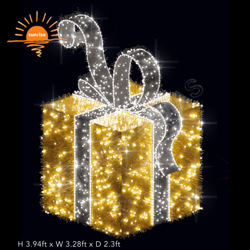 Outdoor Christmas Sled Decoration Light White Ghost Elf Gift Large Red LED Lighted Gift Box Decoration Chair for Shopping Mall