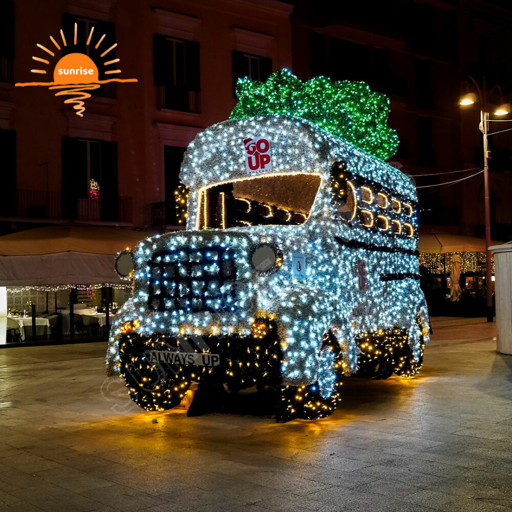 Large Commercial IP65 Led Vehicle Light Xmas Outdoor Waterproof Decoration Custom LED Bus with Gift Motif for Amusement Park
