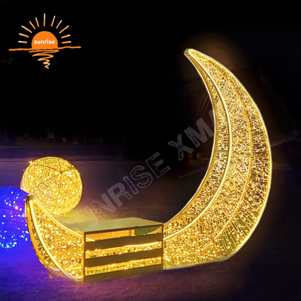 Best Holiday Light Displays large commercial LED light show star and moon decoration for Ramadan shopping mall decoration