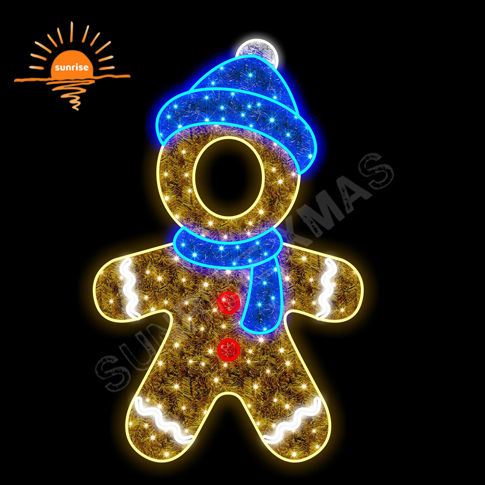 Gingerbread Man Design LED light outdoor waterproof snowman decoration Christmas festival photo shoot 2D selfie motif light show