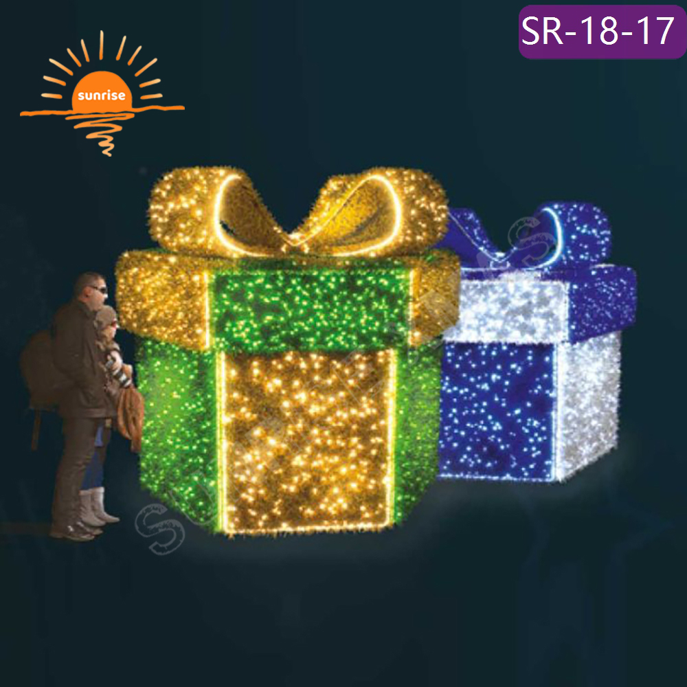 Downtown Christmas gift box decoration for presents LED Light Emitting Diode IP65 motif ornament for park mall in stock