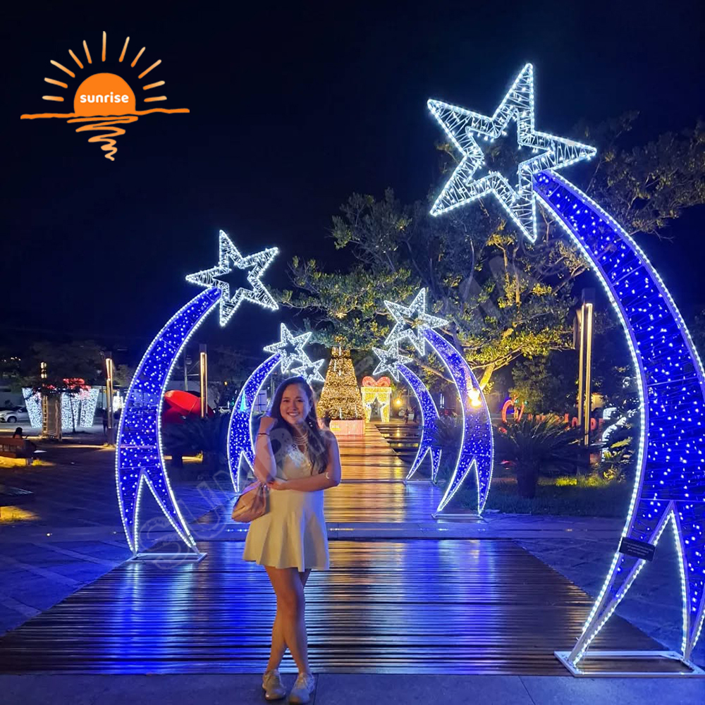 Holiday mall arch theme lights Commercial led reindeer walk through tunnel Christmas large outdoor bow gift street decoration