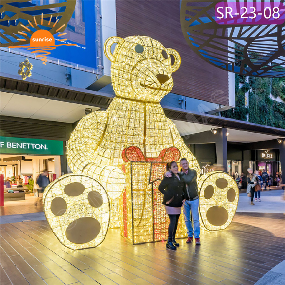 Outdoor Large Size LED Christmas Sitting Lights Xmas Teddy Bear motif for Shopping Fairy Tale Style Center Decoration