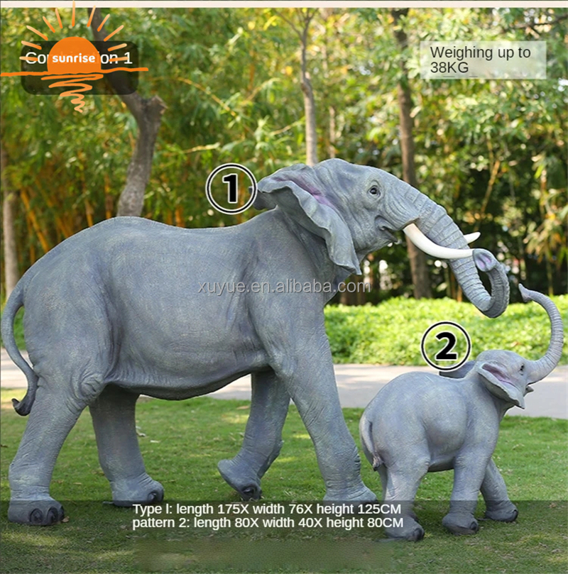 Fiberglass Resin Outdoor Life Size Animal Elephant Sculpture Garden Ornaments Outdoor Mall Fiberglass Decoration