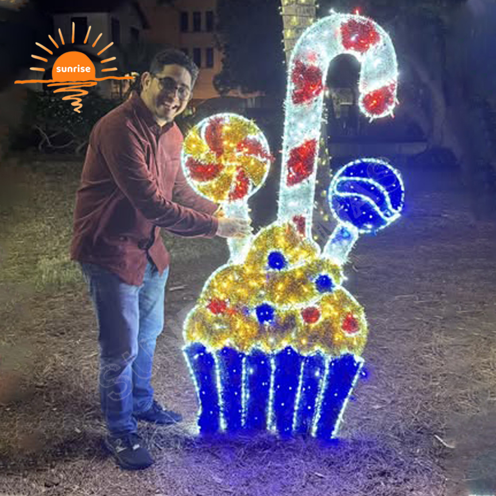 LED Candy Cake Theme Motif Decorative Christmas Illuminated Large 3D Sweets Photo Frame Light Show Xmas Selfie Station Decor