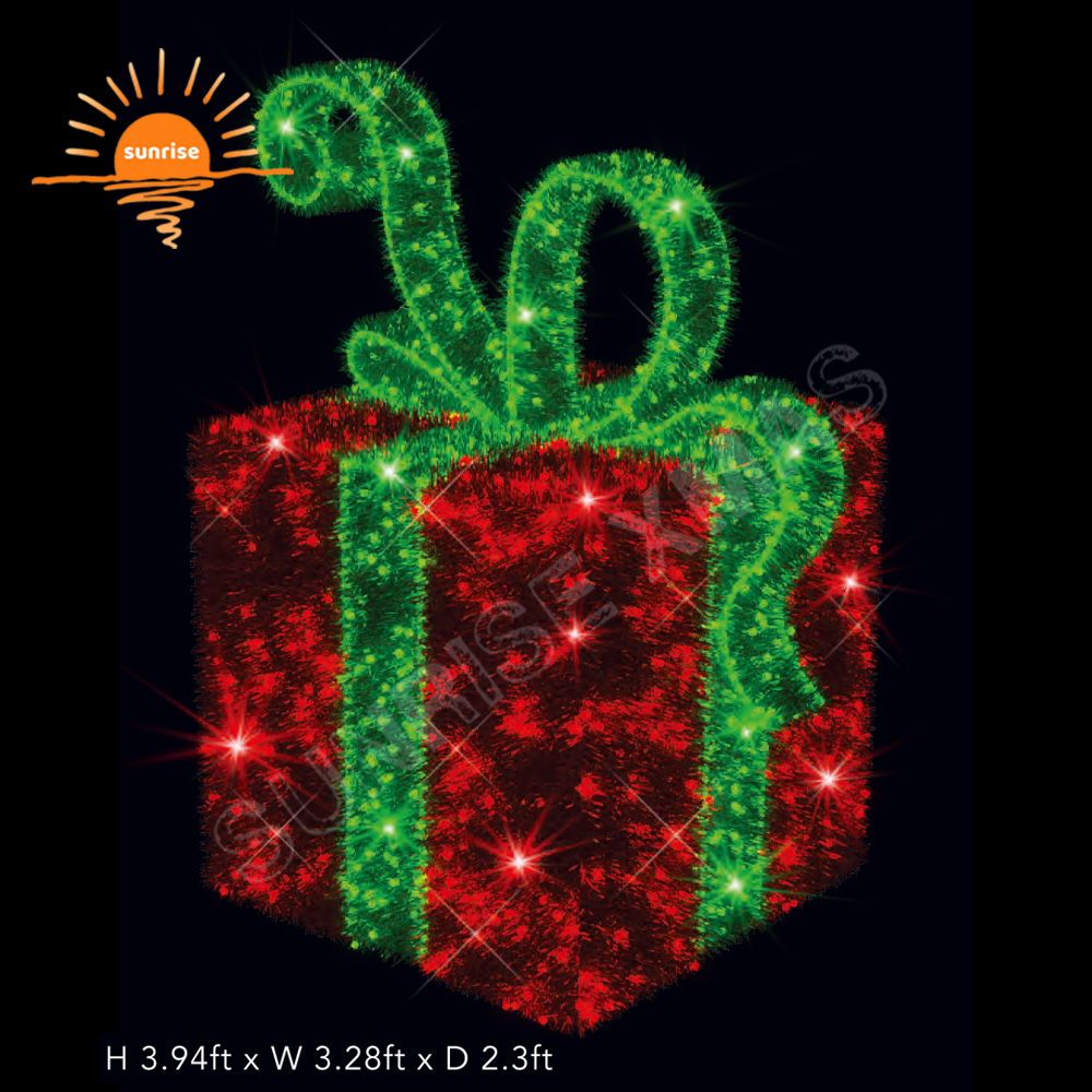 Outdoor Christmas Sled Decoration Light White Ghost Elf Gift Large Red LED Lighted Gift Box Decoration Chair for Shopping Mall