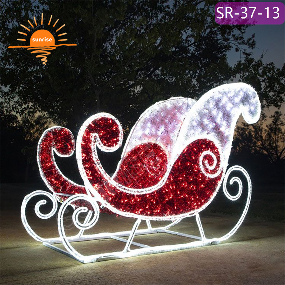 Outdoor Christmas Giant LED Reindeer and sleigh motif light show classic snow sled that can be sat on for Festive Displays