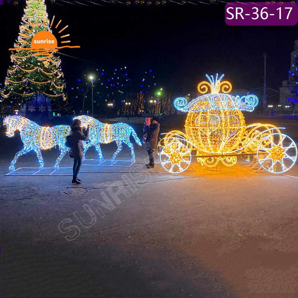 Best Outdoor Design Lighting 3d Gharry horse Carriage Decoration Christmas Shopping Mall Party Large led Vehicle motif