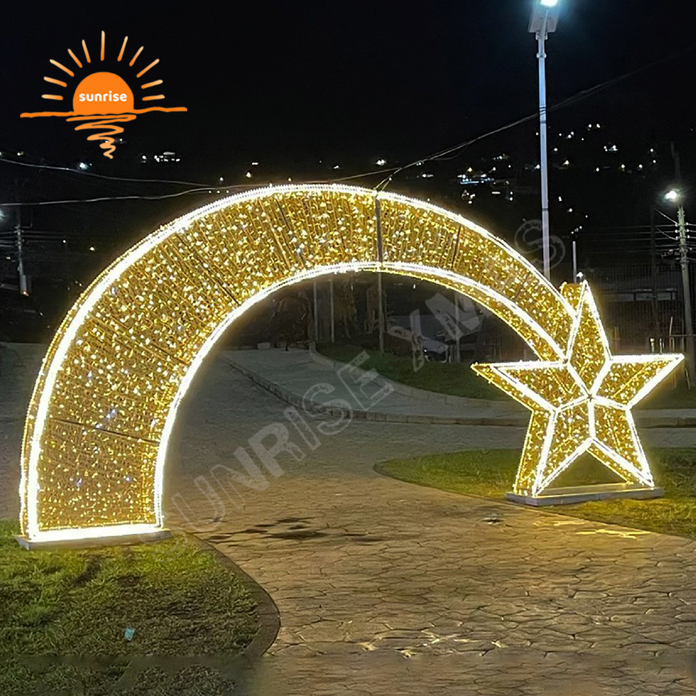 outdoor Christmas 3D starburst tunnel LED walk through the shooting star arch large IP65 street motif light decoration