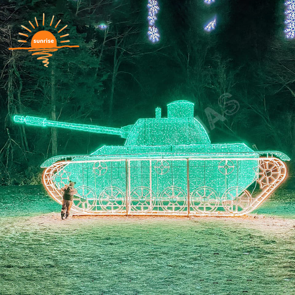 3d Tanks Style LED Lighting Train Theme Amusement Park Decoration Christmas OEM Holiday Fighter Aircraft Motif Street Decoration