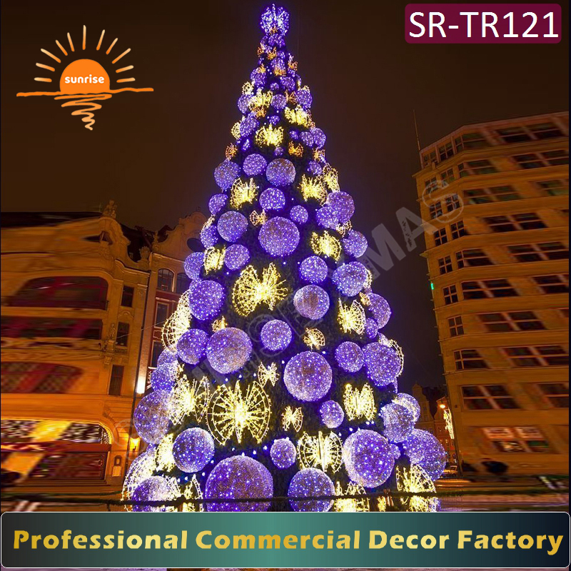 High-quality artificial large tree with ball bow LED Christmas Tree RGB Color Changing with Music Sync & Remote Control